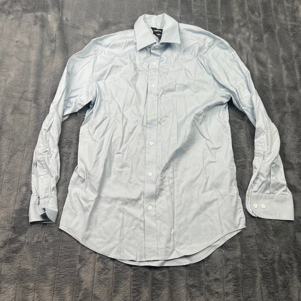 Bonobos Mens Standard Fit Dress Shirt Blue Micro Check 15 33 Long Sleeve Stretch